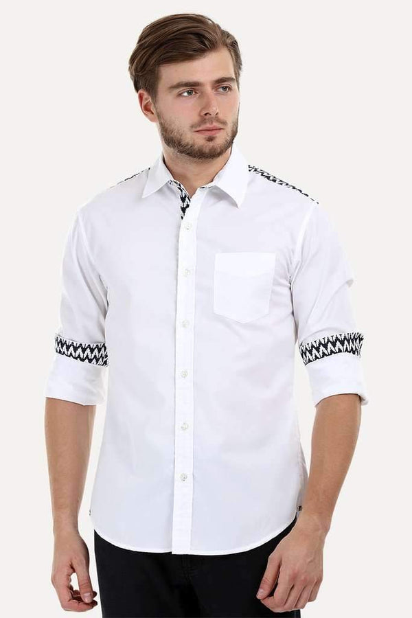 Solid Shirt with Printed Yoke