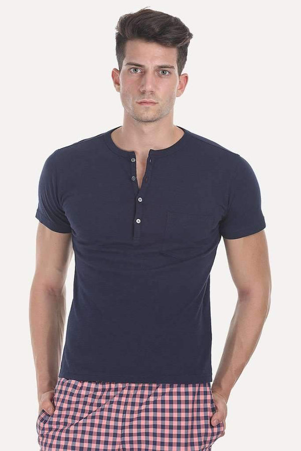 Solid Slub Cotton Jersey Henley