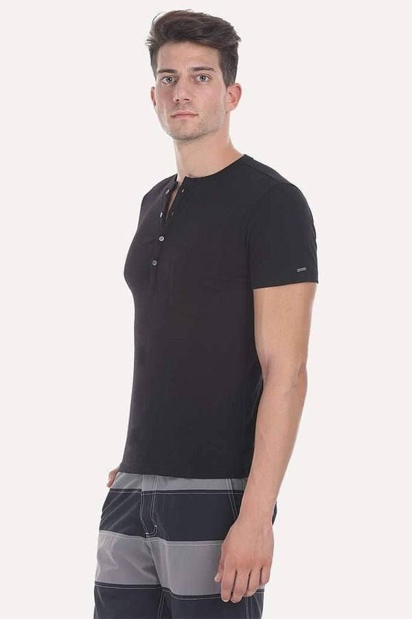 Solid Slub Cotton Jersey Henley