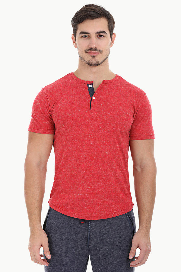 Solid Speckled Soft Yarn Short Sleeve Henley