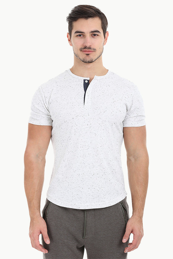 Solid Speckled Soft Yarn Short Sleeve Henley