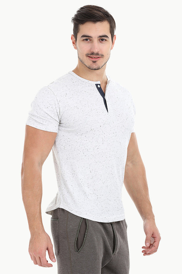 Solid Speckled Soft Yarn Short Sleeve Henley