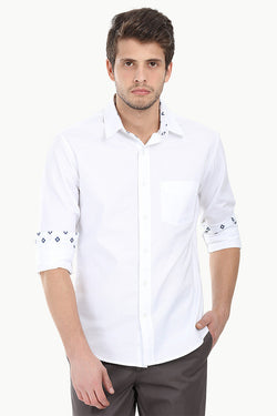 Solid Woven Shirt With Ikat Detail