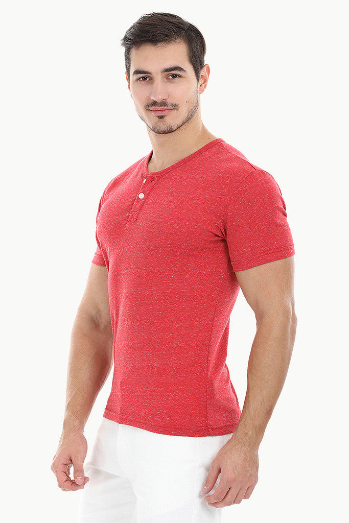 Speckled Yarn V Neck Henley