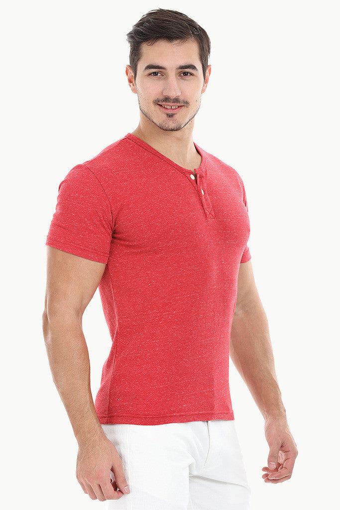 Speckled Yarn V Neck Henley