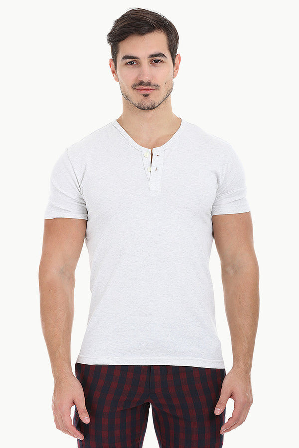 Speckled Yarn V Neck Henley