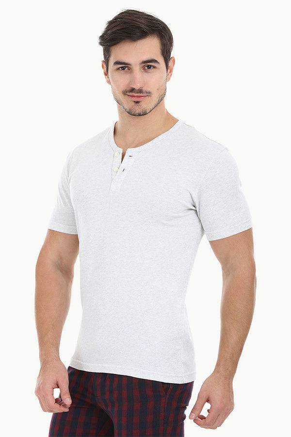 Speckled Yarn V Neck Henley