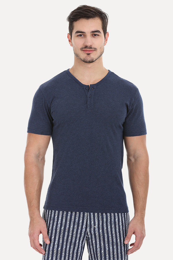 Speckled Yarn V Neck Henley