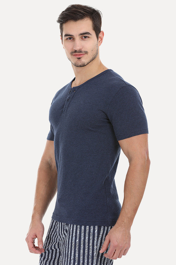 Speckled Yarn V Neck Henley