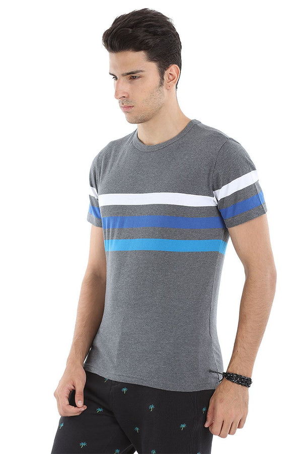 Round Neck Stripe Soft Knit T Shirt