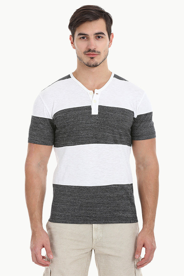 Striped V Neck Henley