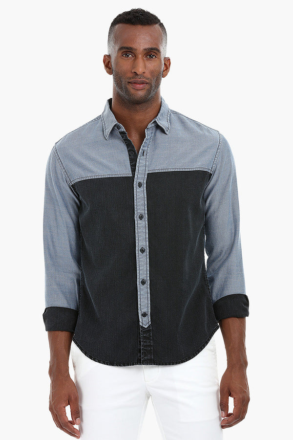 Two Tone Worn Out Cotton Shirt